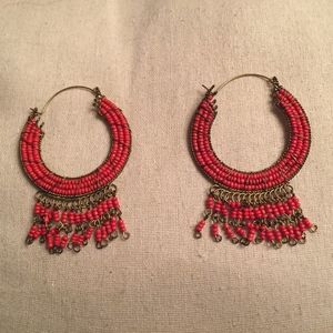 Orange Beaded Hoop Earrings